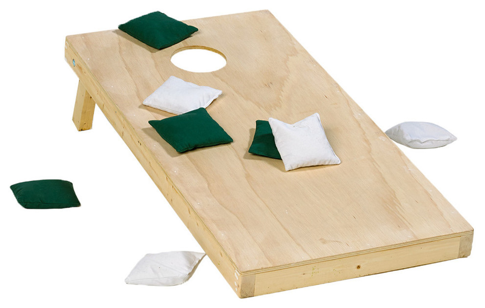 Cornhole Toss Game Set With Bags, Hunter Green and White Bags