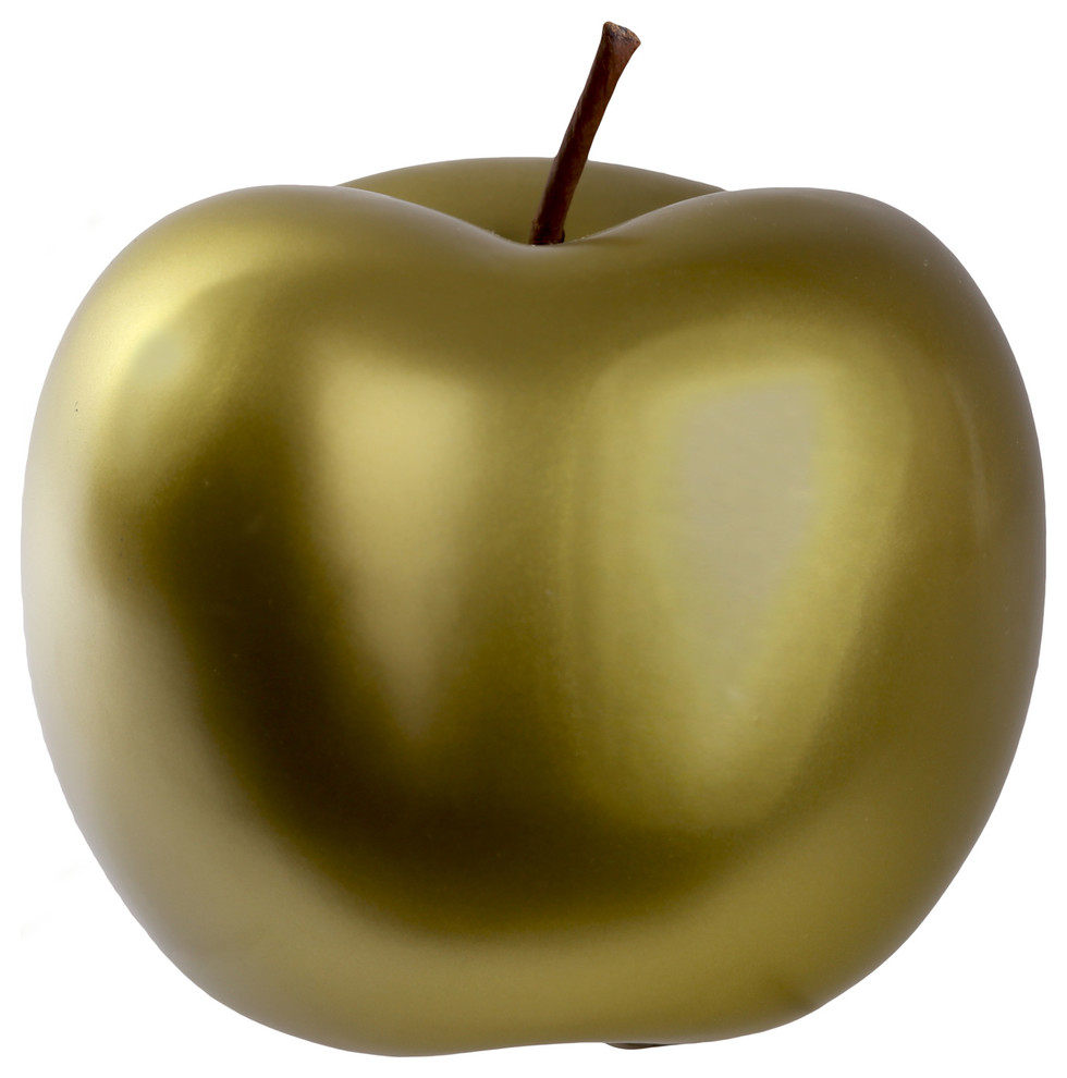 Ceramic Apple Figurine, Chrome Green Finish, Large Contemporary
