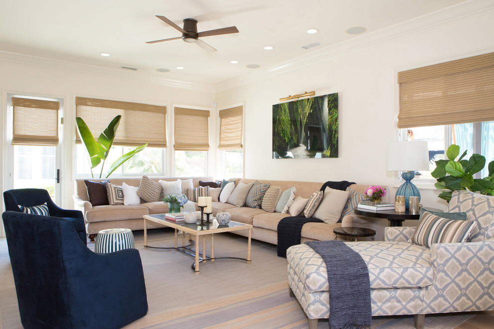 Design ideas for a large contemporary enclosed family room in Los Angeles with white walls.
