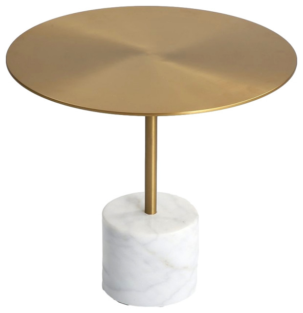 Ethan Side Table, Brass Metal Top and White Marble Base, Large