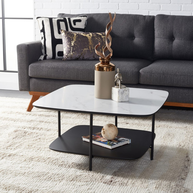 Safavieh Anzia Coffee Table, White Marble/Black, #N/A - Transitional - Coffee Tables - by ...