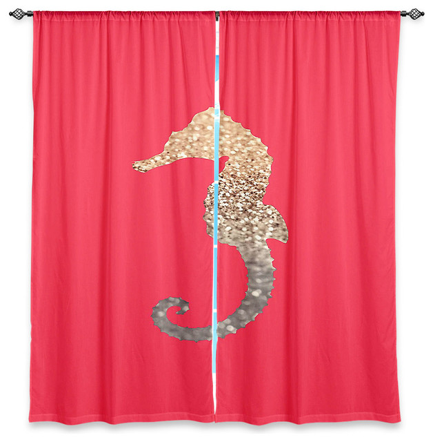 DiaNoche Lined Window Curtains by Monika Strigel Gatsby Gold Coral Seahorse