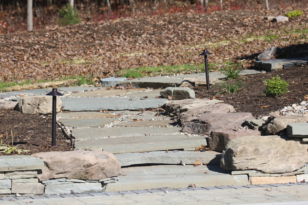 Inspiration for a large rustic backyard concrete paver and rectangular pool remodel in DC Metro