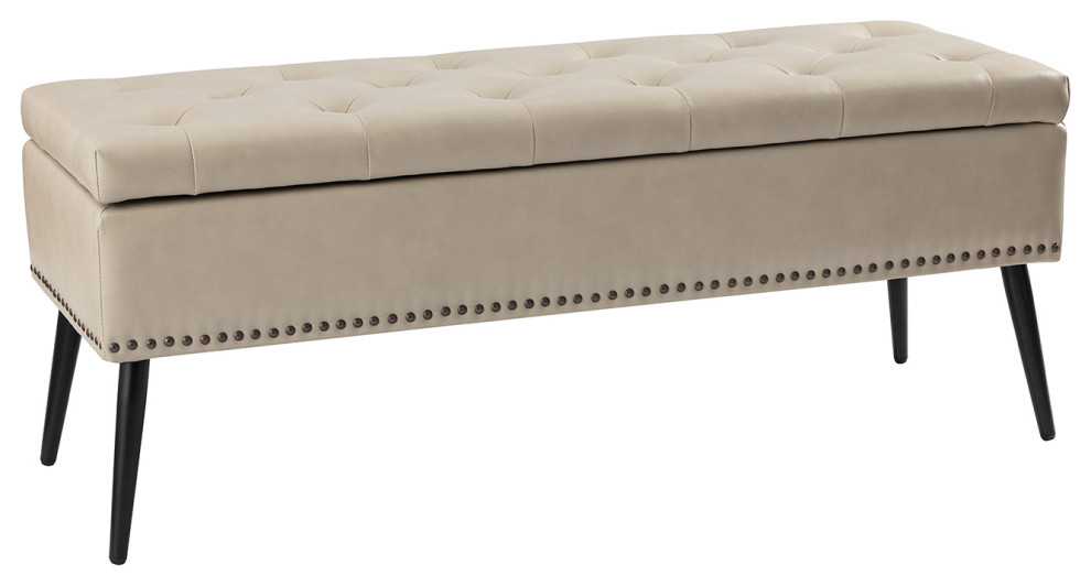 Upholstered Storage Bench,Accent Bench With PU Leather Midcentury