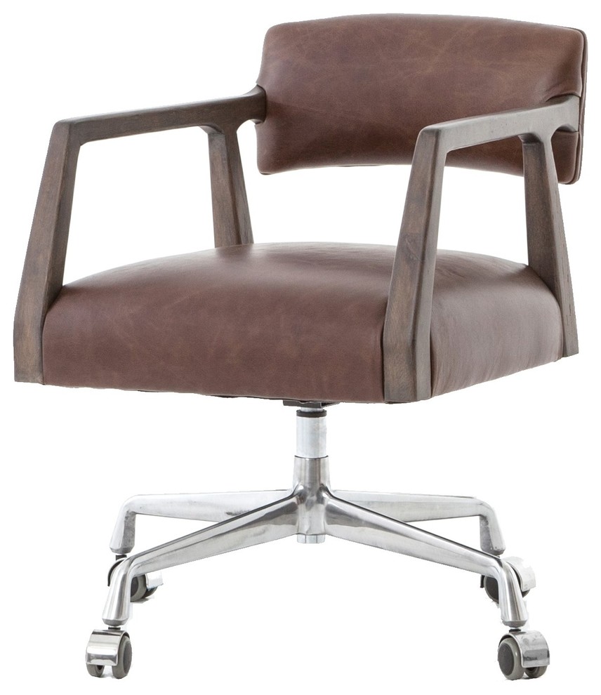 Tyler Mid Century Modern Brown Leather Office Desk Chair