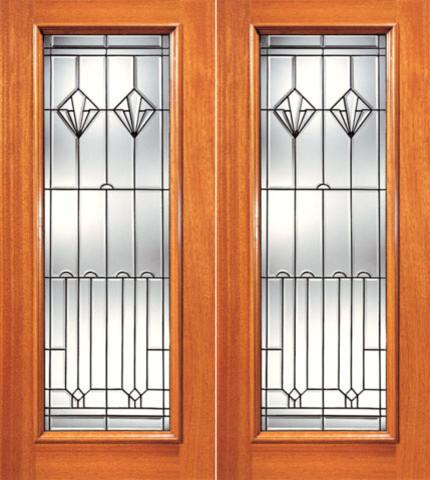 Full Lite Contemporary Art Deco Glass, Exterior Double Door