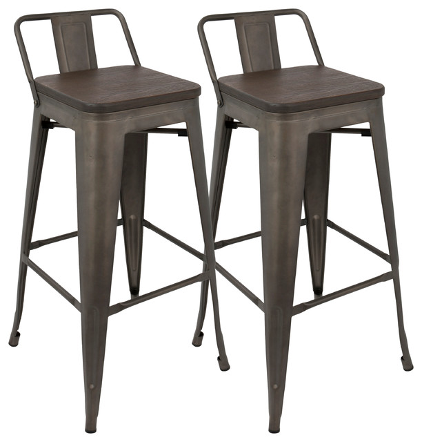 Oregon Low Back Bar Stool - Industrial - Bar Stools And Counter ... - Oregon Low Back Bar Stool With Antique Frame And Espresso Wood, Set of 2  industrial