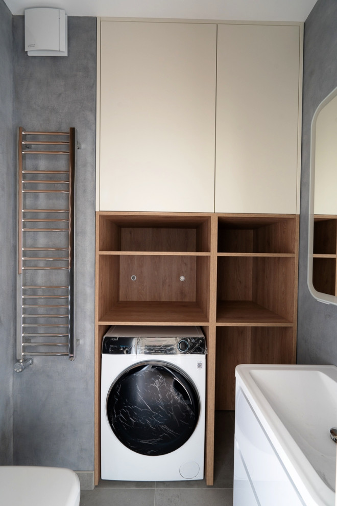 Еще одна серая кухня в большом проекте современной московской квартиры