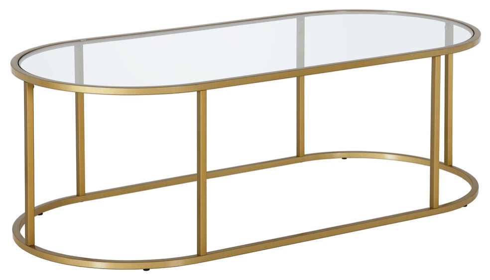 48" Gold Glass Rectangular Coffee Table Coffee Tables by HomeRoots