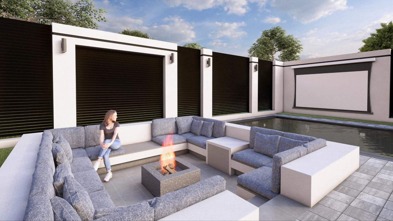 Проект фасада  и ландшафта для дома с плоской крышей