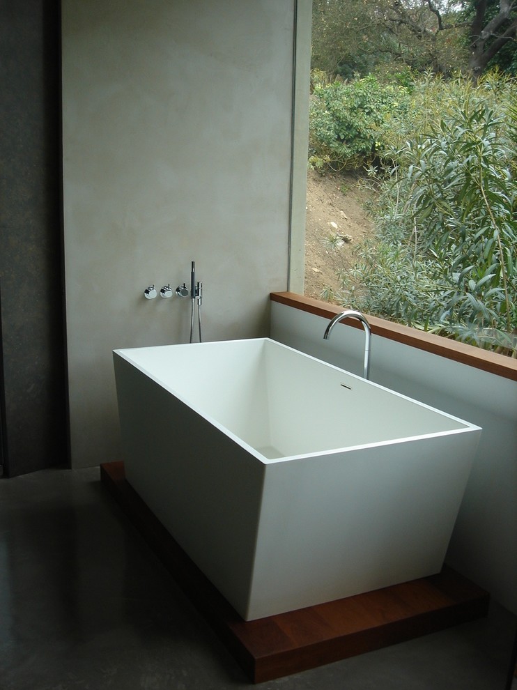 Inspiration for a modern bathroom in New York with a freestanding tub.