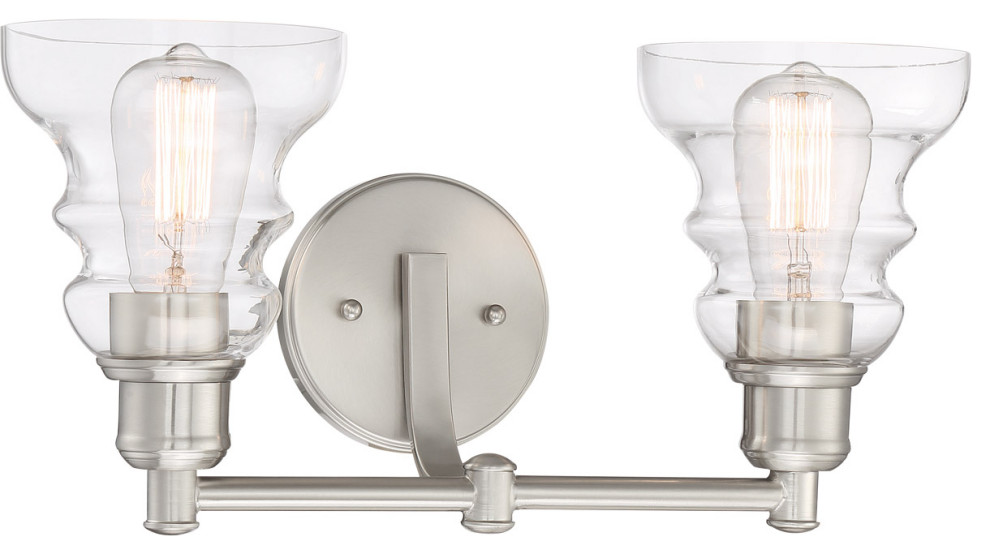 Waterbury 2 Light Bathroom Vanity Light, Brushed Nickel Transitional