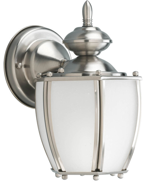 Roman Coach 1 Light Outdoor Wall Mount Brushed Nickel Etched White Glass