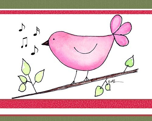 Song Bird - Pink , Ready To Hang Canvas Kid's Wall Decor, 24 X 30