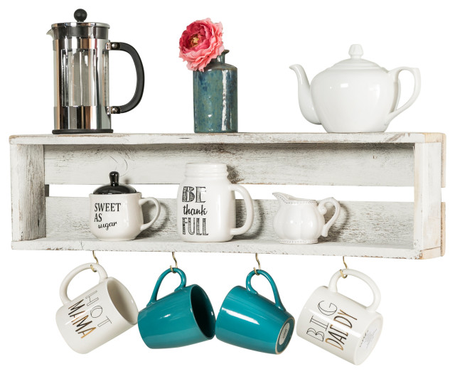 Handcrafted Reclaimed Wood Rustic Coffee Cup Shelf Farmhouse Wall