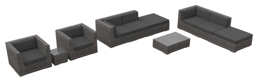 Brunei Outdoor Patio Furniture Sofa Sectional, 10-Piece Set, Charcoal