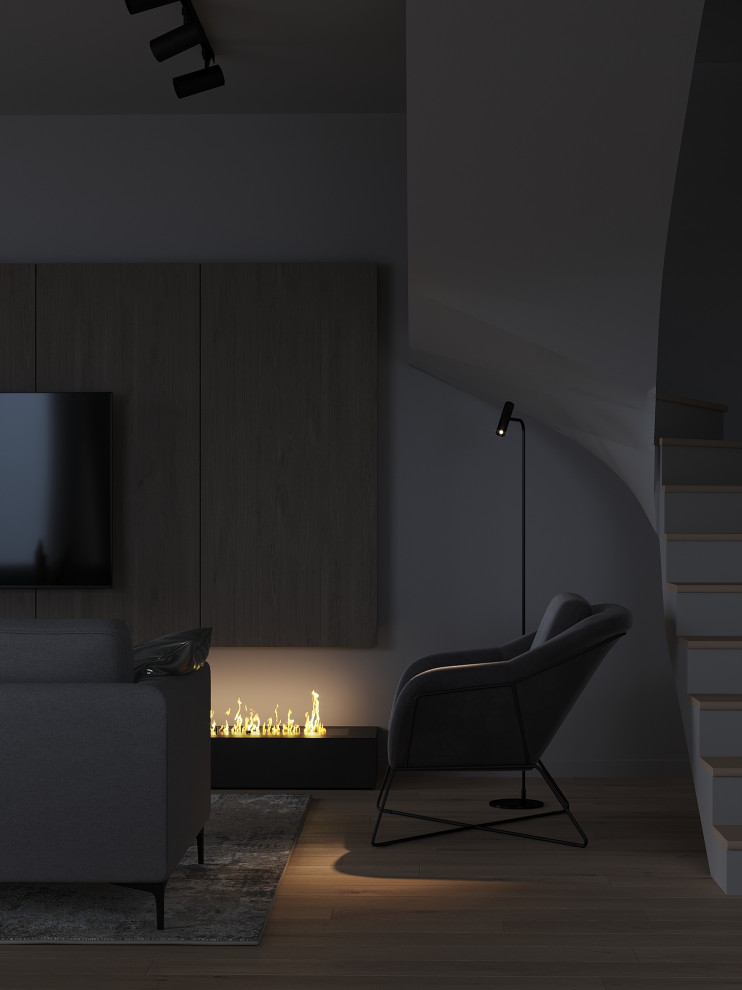 Кухня-гостиная в доме для семьи из 4 человек