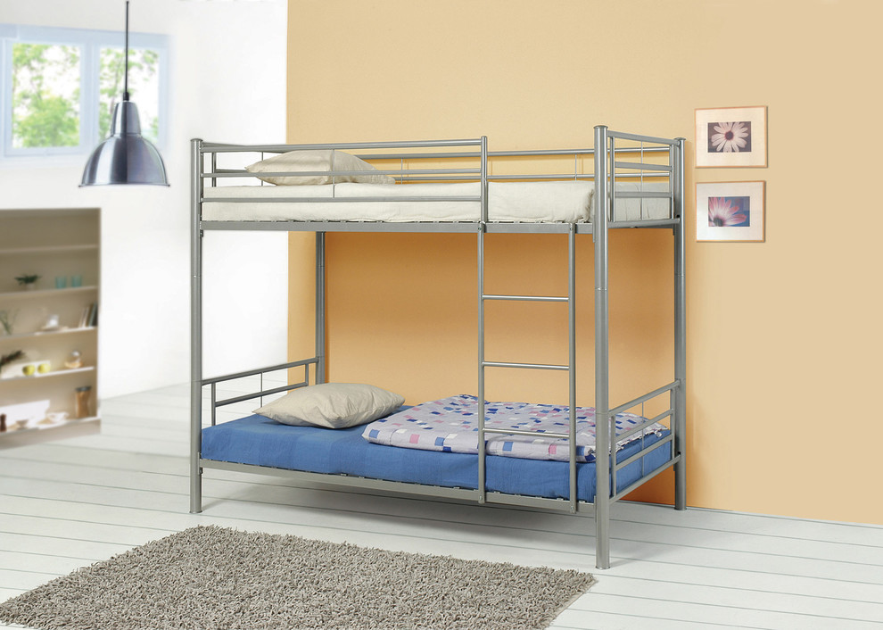 Benzara BM182836 Metal Twin over Twin Bunk Bed with Ladder, Gray