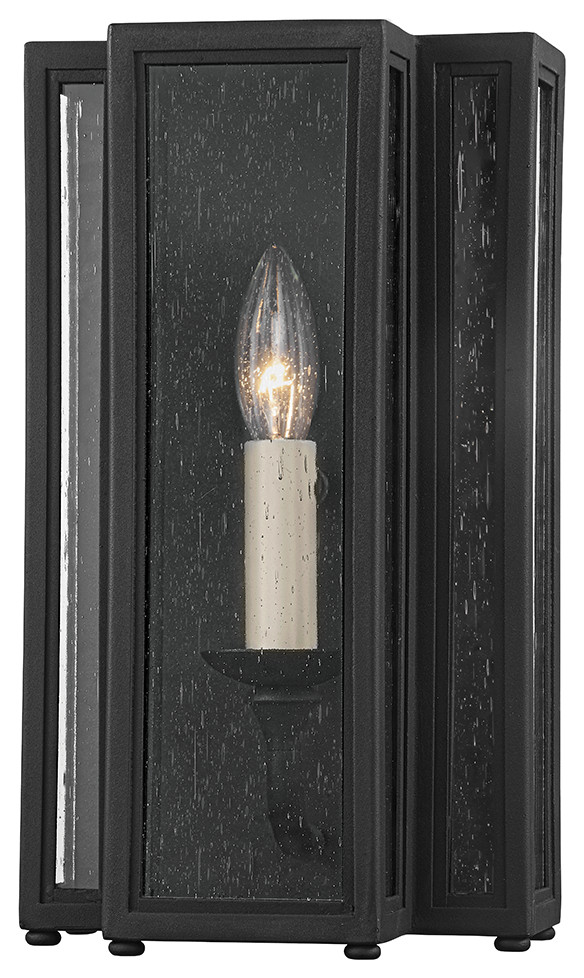 Leor 1 Light Exterior Wall Scone, Small Textured Black Frame, Clear ...