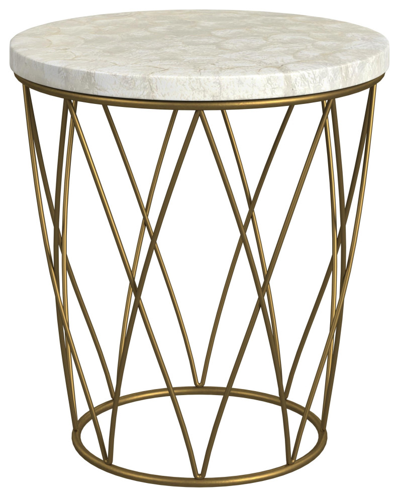 Mikel Round End Table Gold Metal, Capiz Shell Contemporary Side
