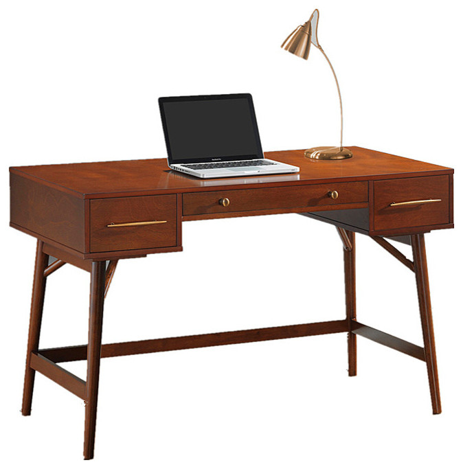 Home Office Laptop Desk Walnut White Writing Desk With 3 Drawers, Walnut