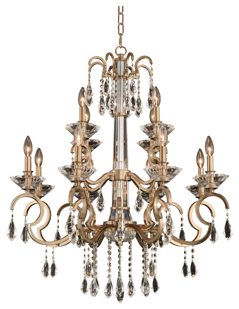 Chandelier 12Light Fixture With Brushed Champagne Gold, Candelabra, 35