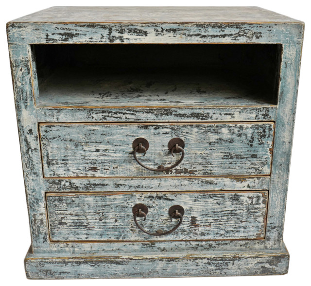 Blue Distressed Bedside Table Farmhouse Nightstands And Bedside