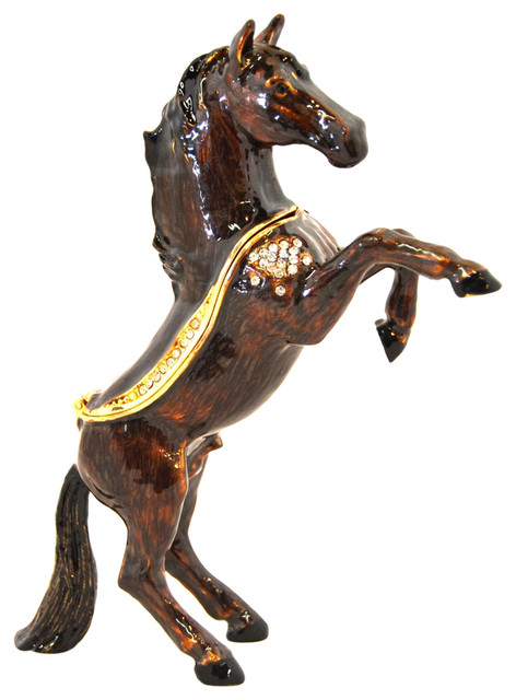 Horse Trinket Box, Hand Made with Swarovski Crystal & Brown Enamel Over Pewter