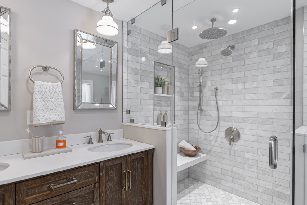 Example of a transitional bathroom design in Boston