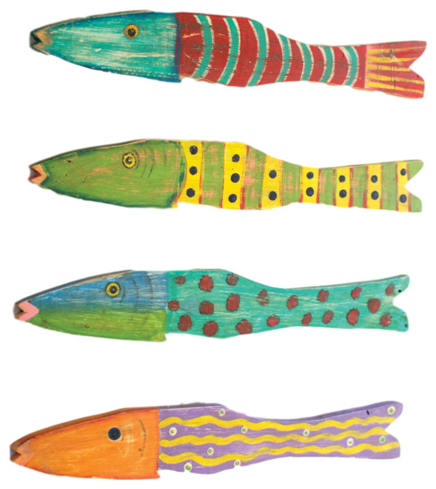 Whimsical Folk Art Fish 4-Piece Set Multicolored - Beach Style - Wall  Sculptures - by My Swanky Home