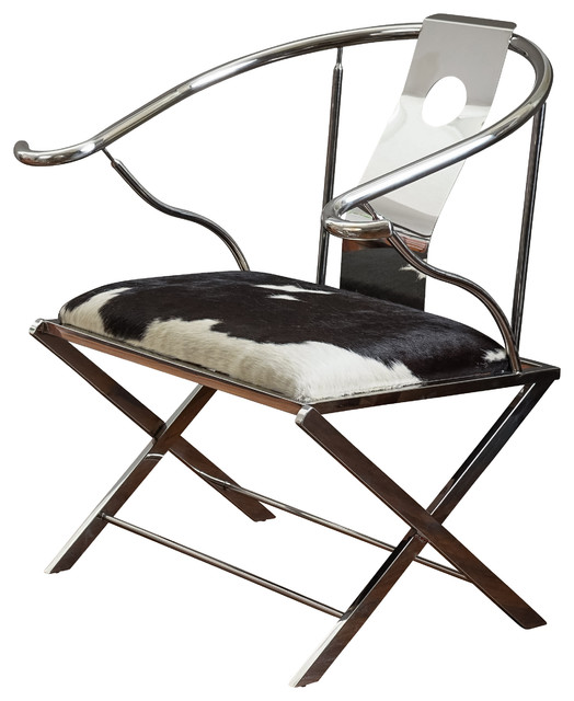 Quentin Stainless Steel Black And White Cowhide Leather Accent Chair Quentin Stainless Steel Black And White Cowhide Leather Accent Chair