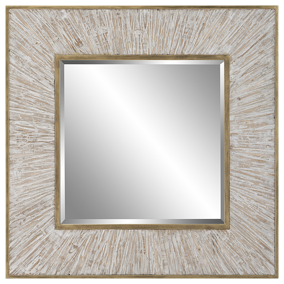 Wharton Whitewashed Square Mirror Farmhouse Wall Mirrors by Ownax