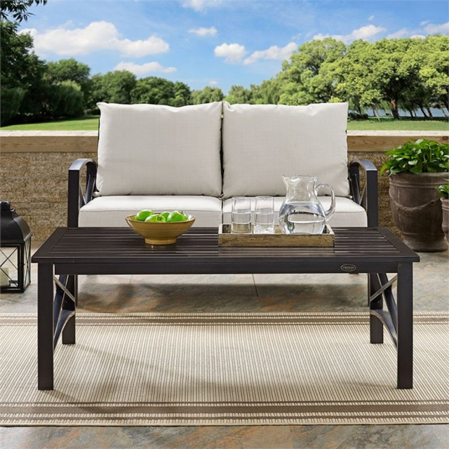 Crosley Furniture Kaplan Metal Patio Coffee Table in Oil Rubbed Bronze ...