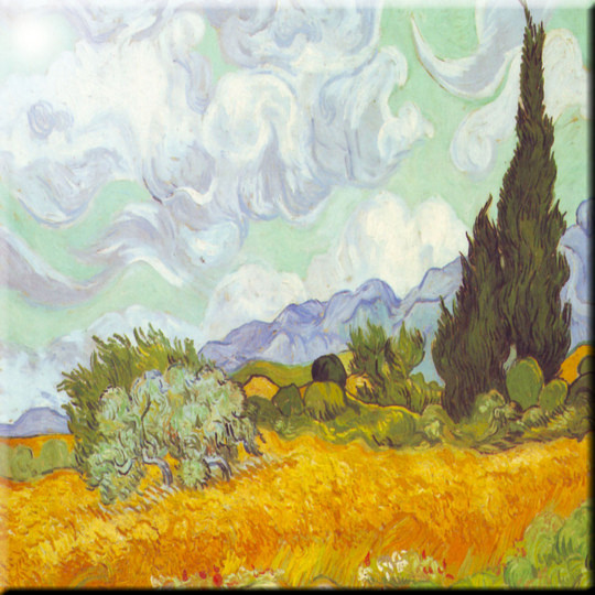 Rikki Knight Van Gogh Art Cornfield with Cyprusses Design Ceramic Art Tile 8 x 8
