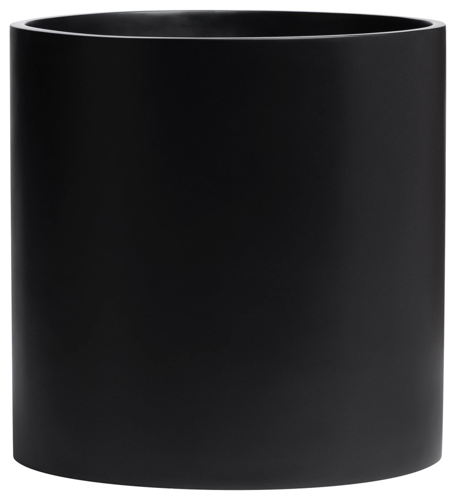 Root And Stock Brea Round Cylinder Planter, Black, D:12" X H:12"