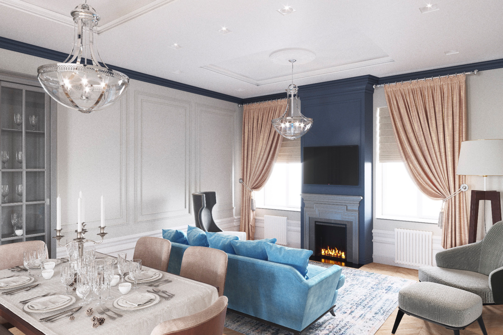 Роскошь и функциональность – секрет современной кухни-гостиной