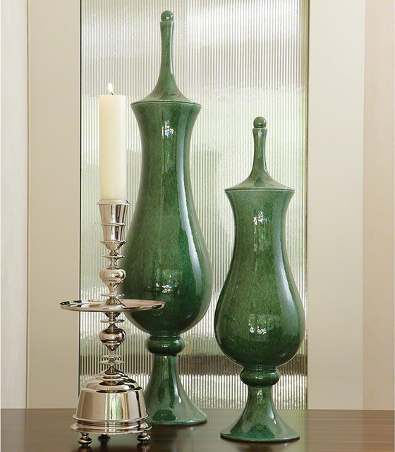 Global Views Green Tower Ceramic Jar - Available in 2 Sizes - Small Jar