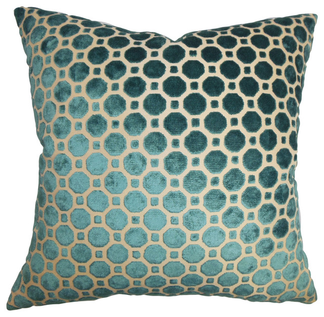 The Pillow Collection Utara Geometric Turquoise Down Filled Throw Pillow