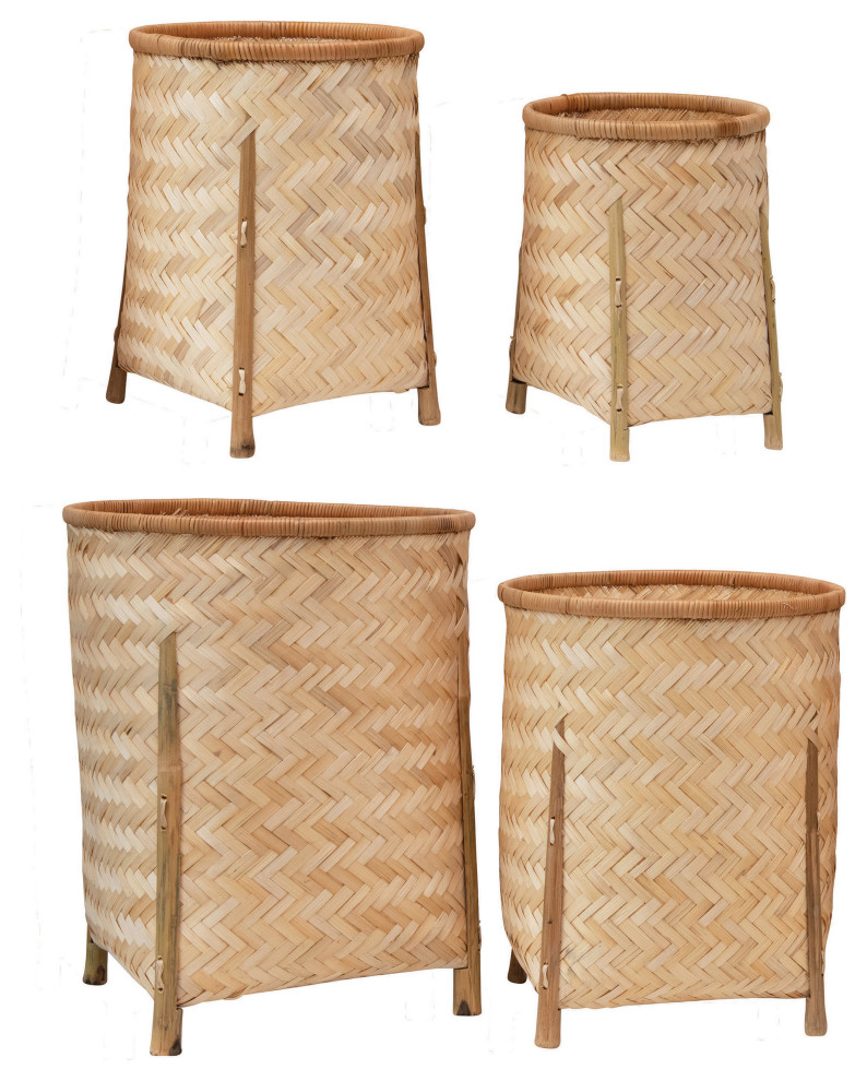 Woven Bamboo Baskets With Legs, Natural, 4-Piece Set - Tropical - Baskets -  by Creative Co-op | Houzz