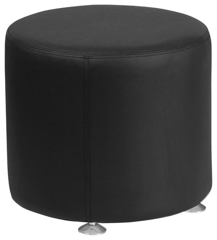 Bowery Hill Leather 18" Round Ottoman in Black