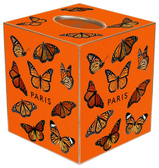 Paris with Monarchs Orange Tissue Box Cover, W 5.13" / D 5.13" / H 5.75