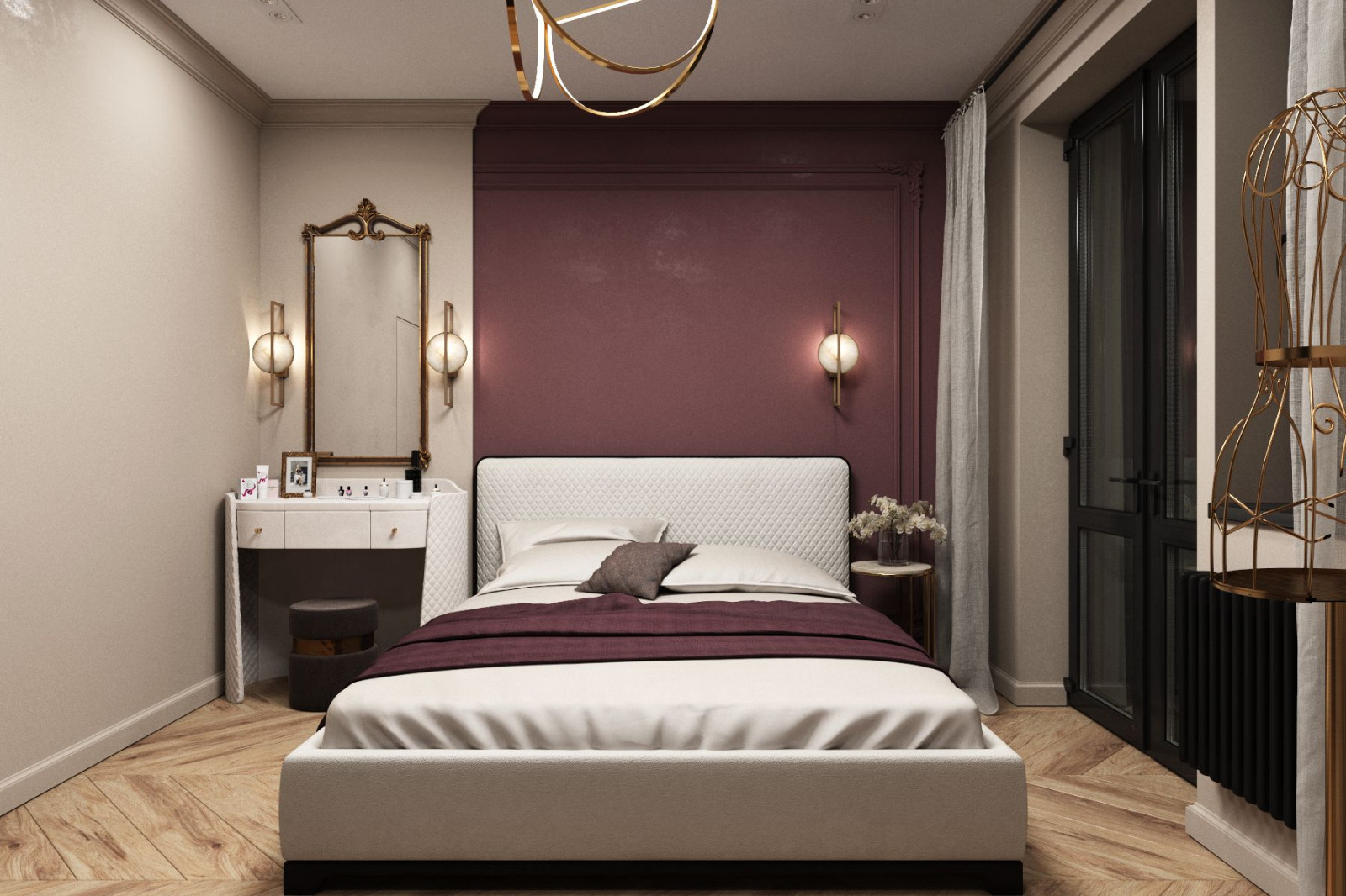 Визуализации спальной и ванной комнат.