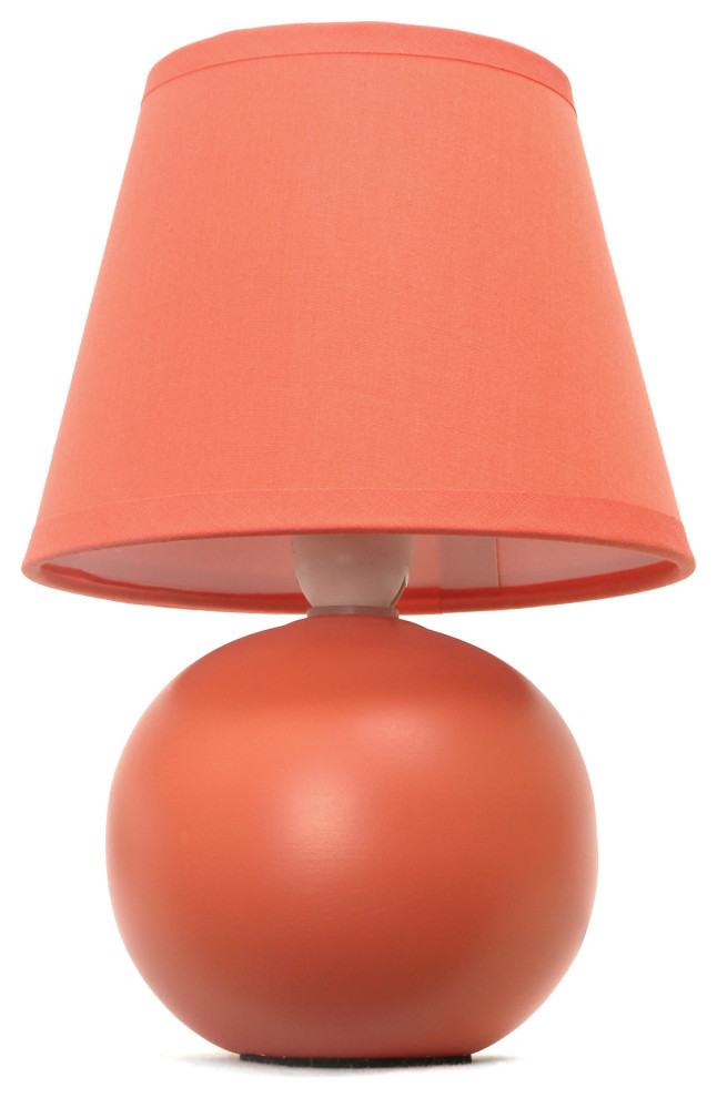 Simple Designs Mini Ceramic Globe Table Lamp With Orange Finish Contemporary