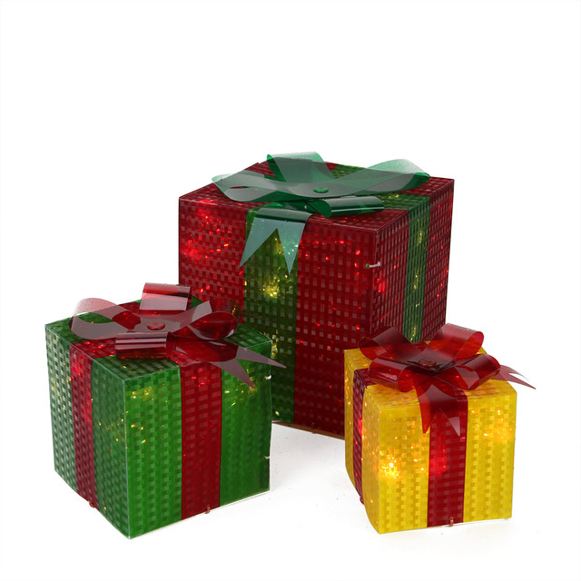 3-Piece Glistening Prismatic Gift Box Lighted Christmas 