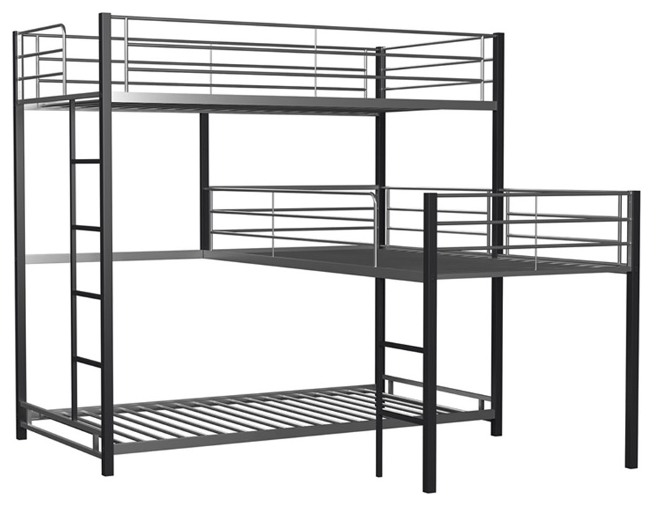 Furniture of America Crossman Metal Twin Triple Bunk Bed in Sand Black ...