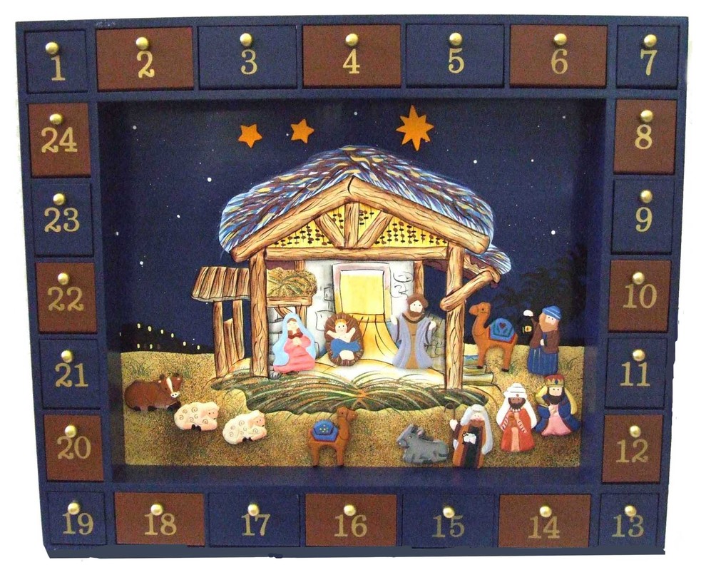 16.75" Nativity Advent Calendar, 25 Pieces Traditional Holiday