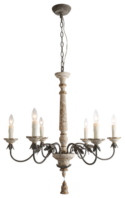 LNC 6-Light Shabby-Chic French Country Retro-white Wooden Chandeliers ...
