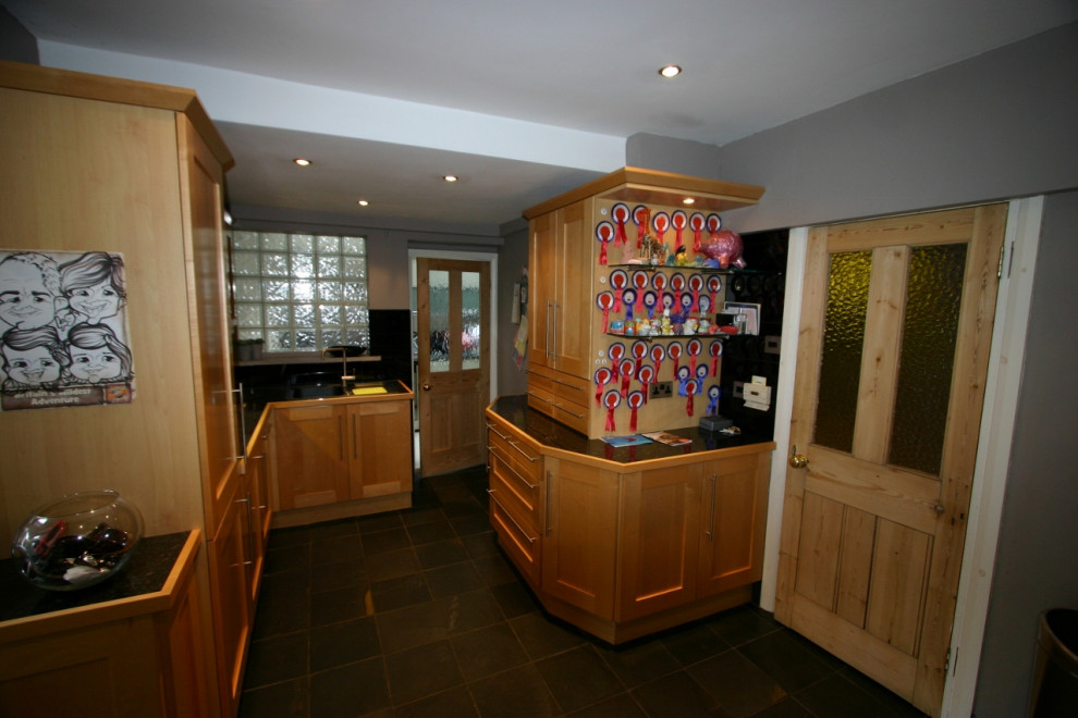 Before , oak kitchen with little natural day light
