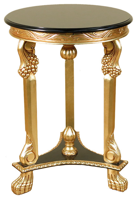 Italian Style Gold Leaf and Black Round Occasional Table ...