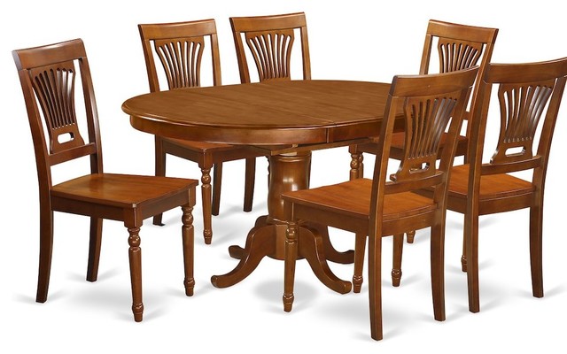 7-Piece Portland Table With 18" Leaf and 6 Wood Chairs, Saddle Brown ...